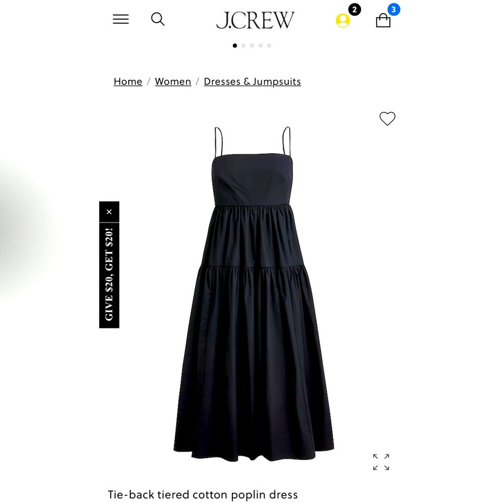 New with Tags J. Crew Tiered Cotton Poplin Dress in Black Size 18
